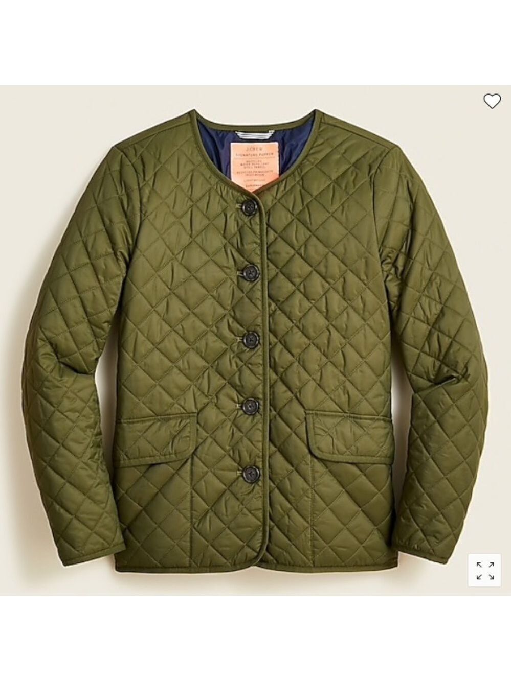 J. Crew Women’s Quilted lightweight signature puffer jacket Olive Army Green 2